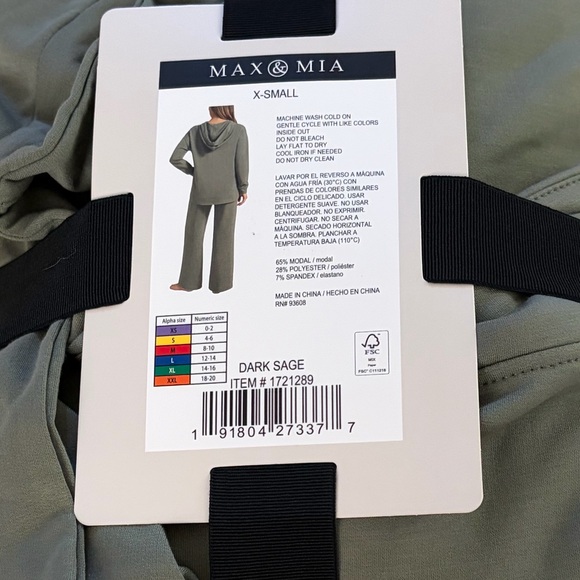 ❤️Max & Mia Women's Hoodie Lounge Set Women's Dark Sage Color New size XS - Picture 5 of 5